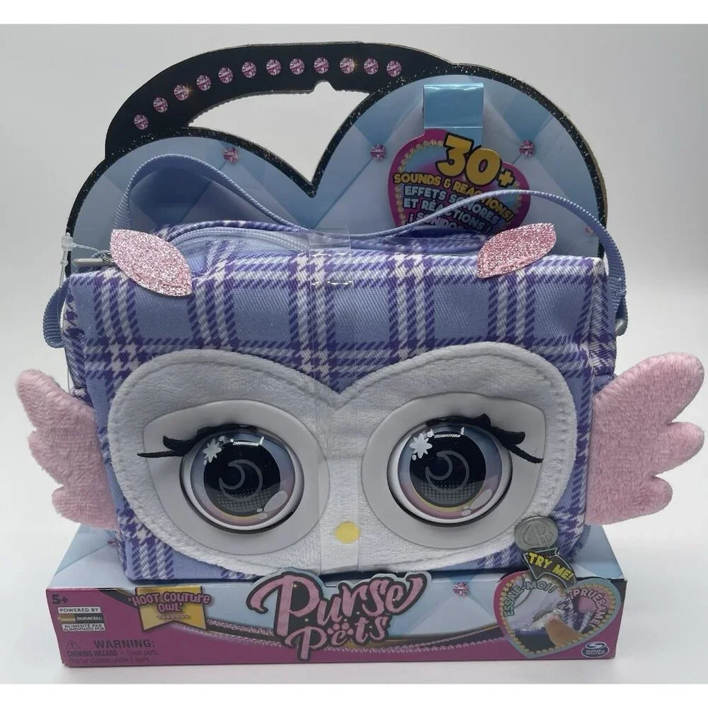 Purse Pets Hoot‎ Couture Owl Purple Plaid Sounds And Effects